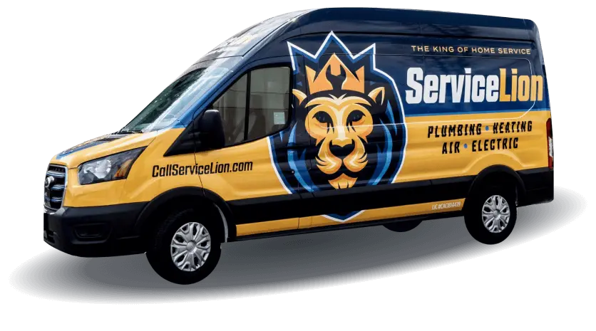 Service Lion branded plumbing, heating, air and electrical service van